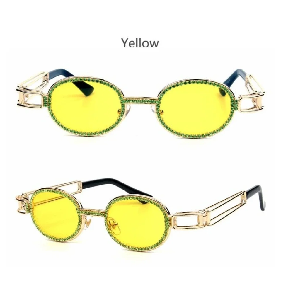 Sunglasses Round Frame Metal Arm Gold Metal Fashion Shades Festival Bling Gafas‎